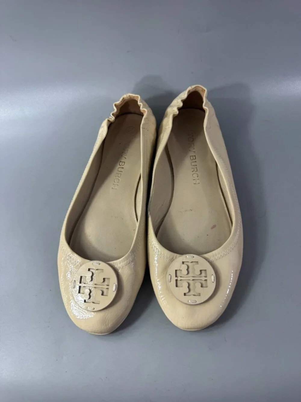 Tory Burch Neutral Patent Leather Ballet Flats, Size 10 M